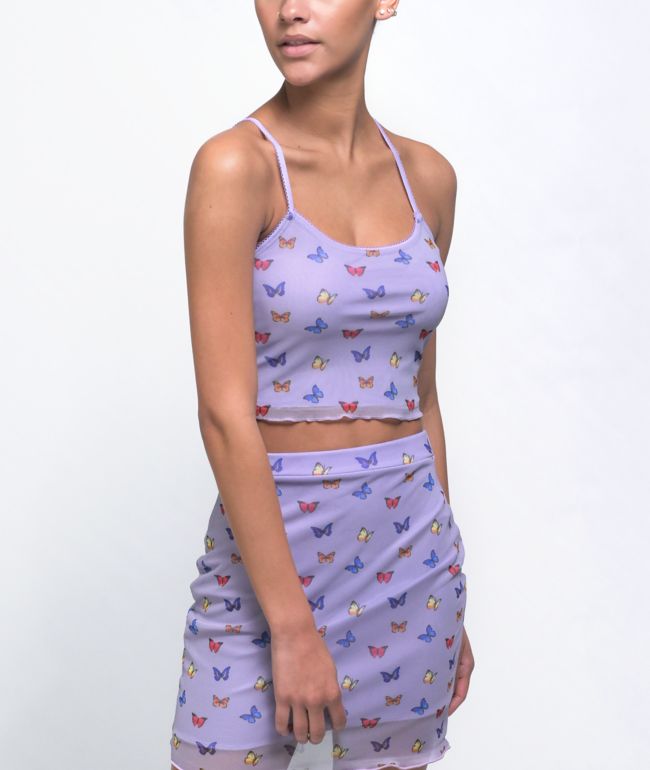 Daisy Street Callie Butterfly Lavender Mesh Crop Tank Top