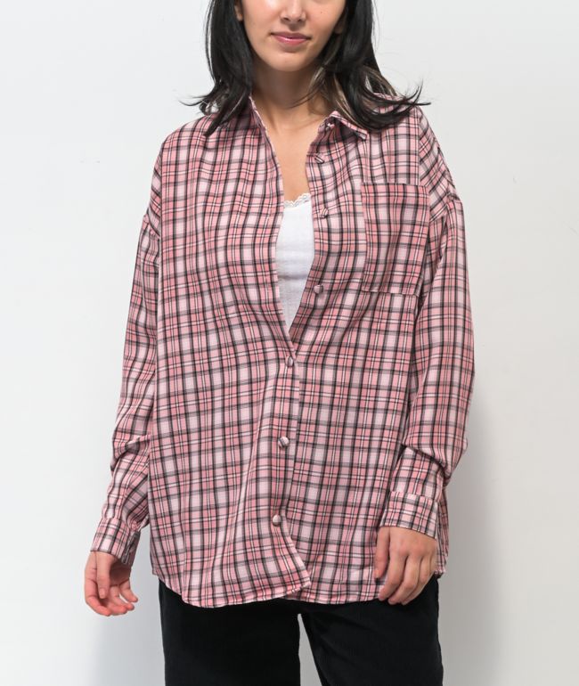 Daisy Street Lucy Pink Plaid Flannel Shirt