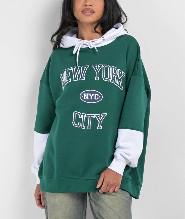 Daisy Street NYC Oversized Green & White Hoodie
