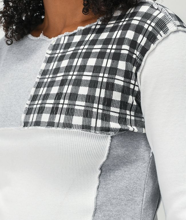 Daisy Street Patchwork Long Sleeve Crop Top - thumbnail 3