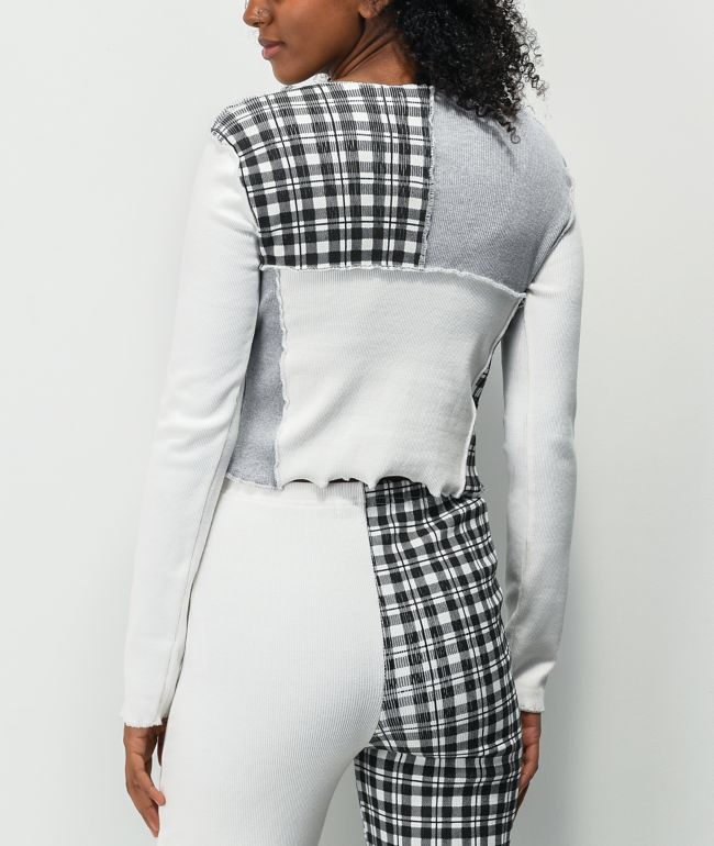Daisy Street Patchwork Long Sleeve Crop Top - thumbnail 2