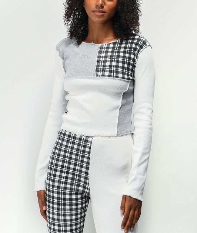Daisy Street Patchwork Long Sleeve Crop Top