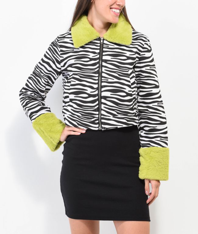 Daisy Street Zebra Fur Crop Twill Jacket - thumbnail 3