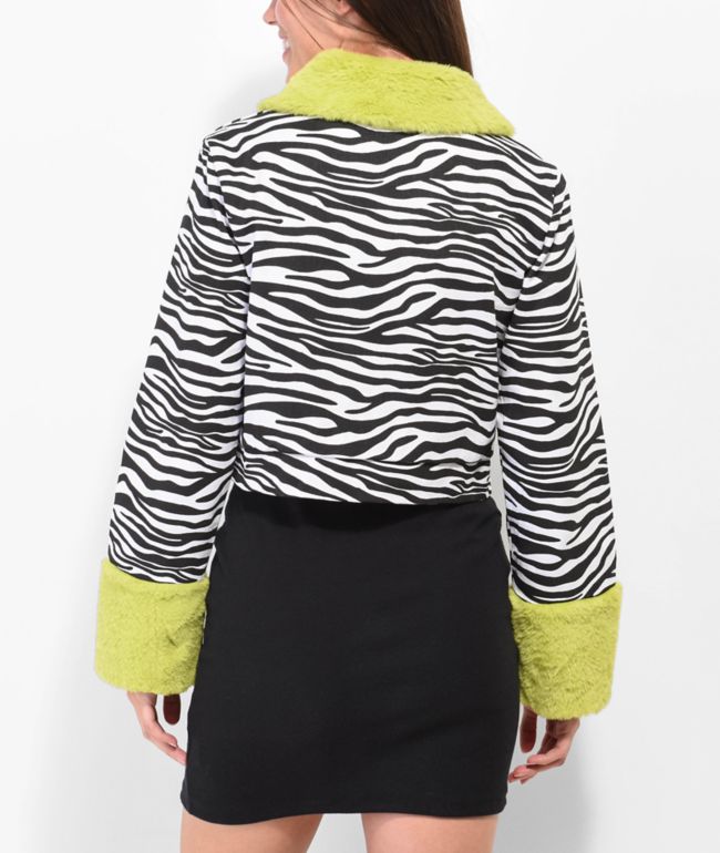 Daisy Street Zebra Fur Crop Twill Jacket - thumbnail 2
