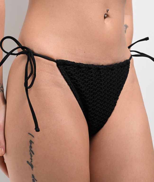 Damsel Becca Web Crochet Black High Leg Bikini Bottom - thumbnail 3