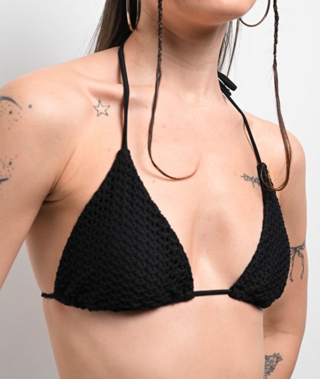 Damsel Becca Web Crochet Black Triangle Bikini Top - thumbnail 3