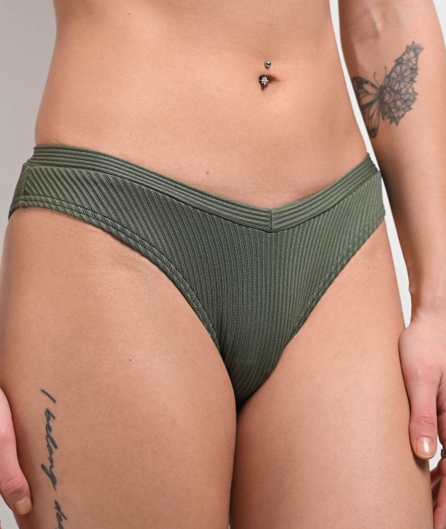 Damsel Olive Corded Rib Army Green High Leg Bikini Bottom - thumbnail 3