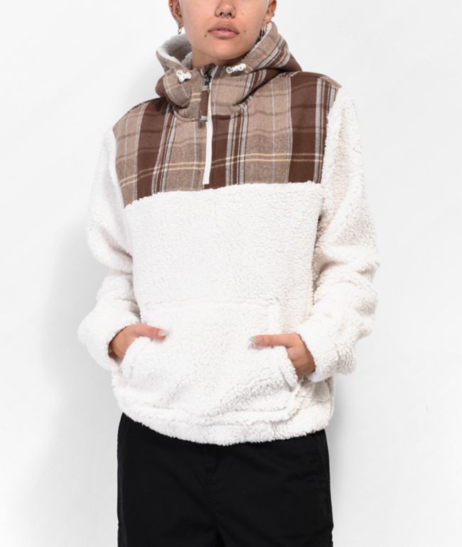 Dravus Beckler Brown Plaid Tech Fleece Quarter Zip Hoodie