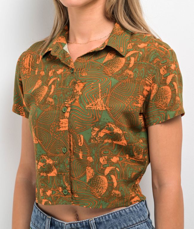 Dravus Birdie Green Crop Button Up Shirt - thumbnail 3