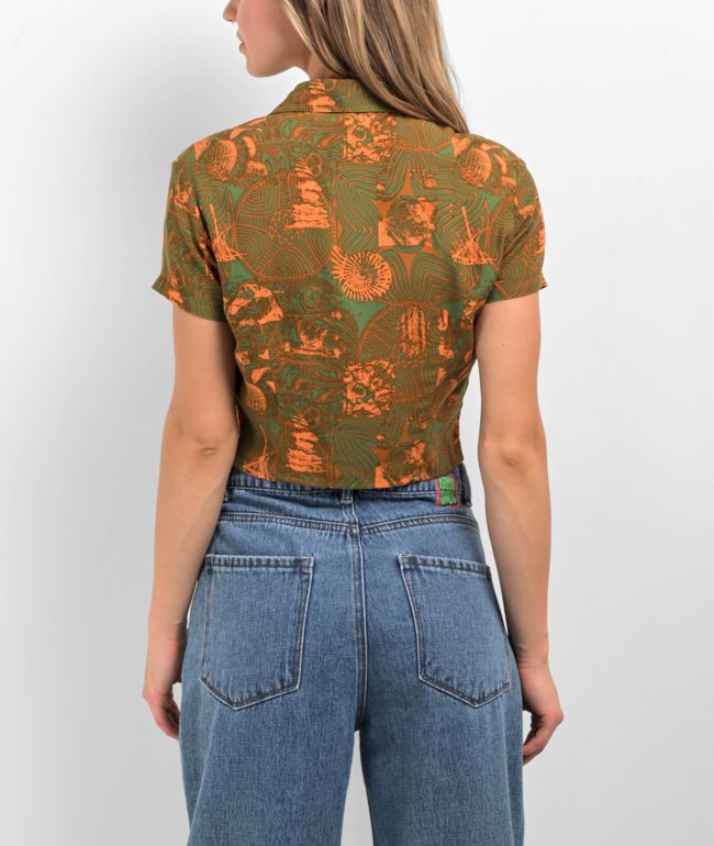 Dravus Birdie Green Crop Button Up Shirt - thumbnail 2