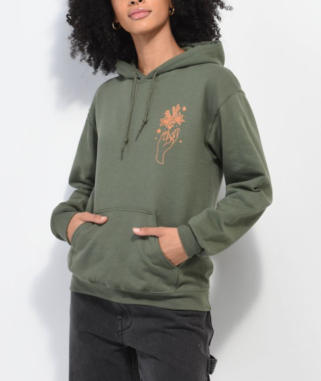 Dravus Bloom Hands Olive Green Hoodie - thumbnail 2