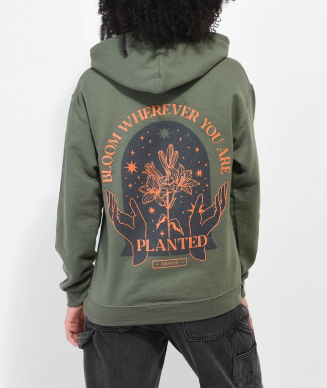 Dravus Bloom Hands Olive Green Hoodie