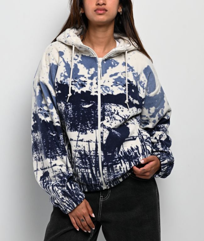 Dravus Helia Landscape White & Blue Fleece Zip Hoodie