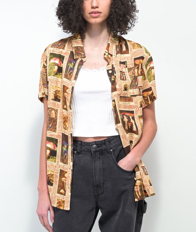 Dravus Zaedia Mushroom Tan Short Sleeve Button Up Shirt
