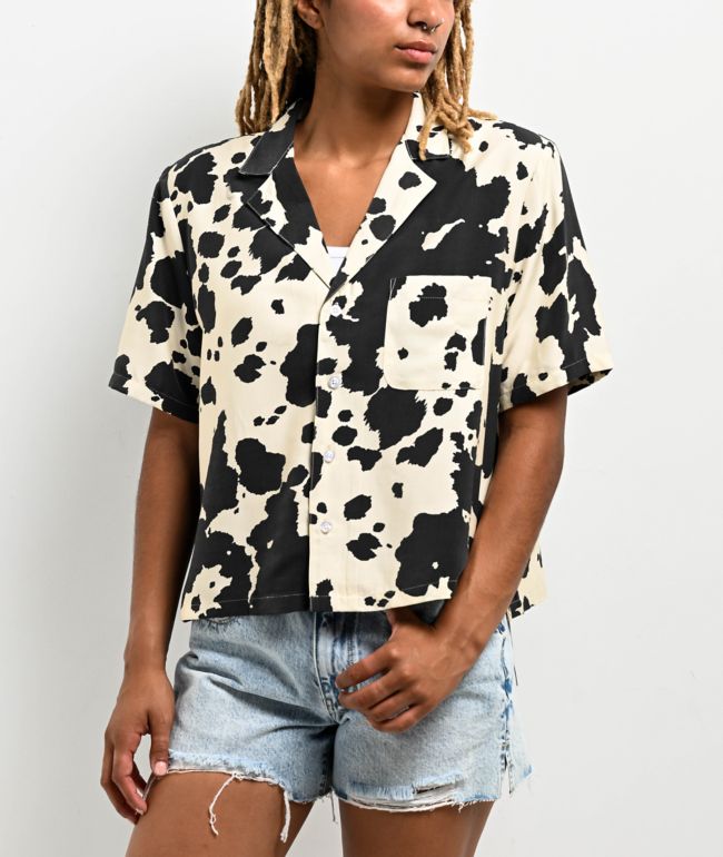 Duvin Cow Design Short Sleeve Button Up Boxy Shirt - thumbnail 3