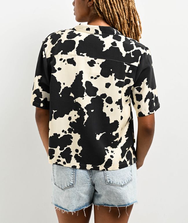 Duvin Cow Design Short Sleeve Button Up Boxy Shirt - thumbnail 2