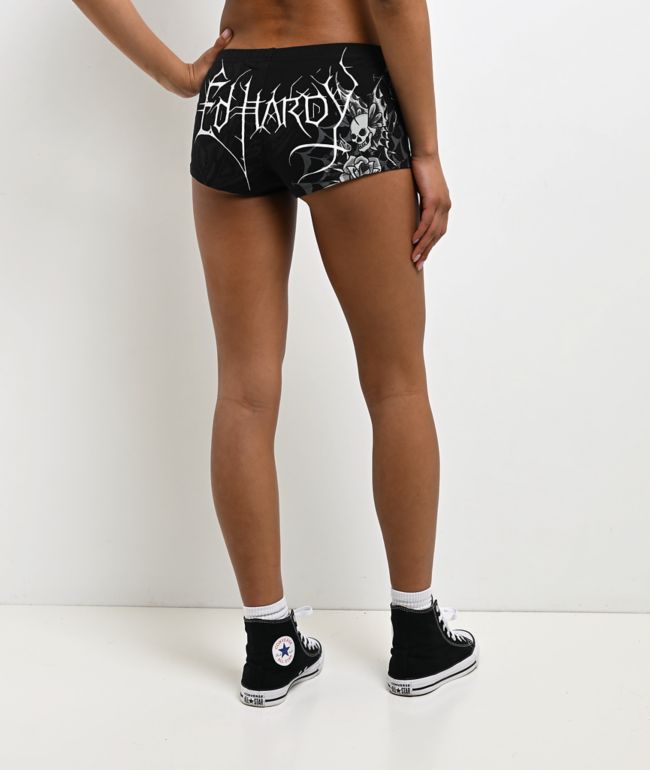 Ed Hardy Butterfly Skull Black Micro Shorts - thumbnail 2