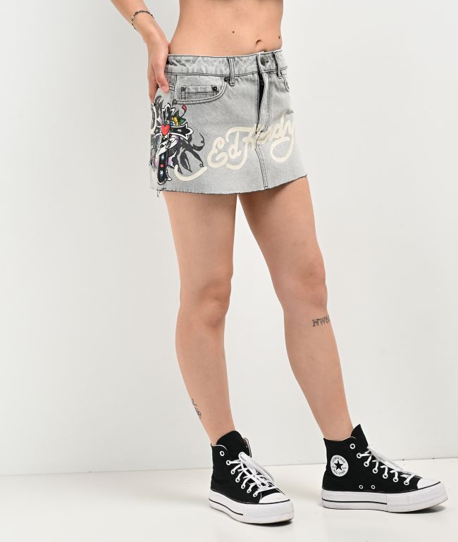 Ed Hardy Cross Denim Cutoff Mini Skirt - thumbnail 3