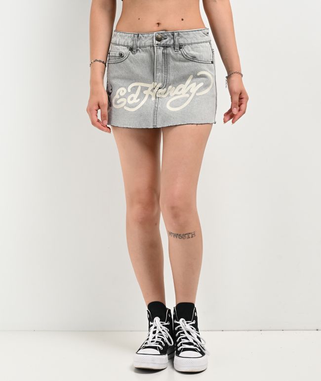 Ed Hardy Cross Denim Cutoff Mini Skirt