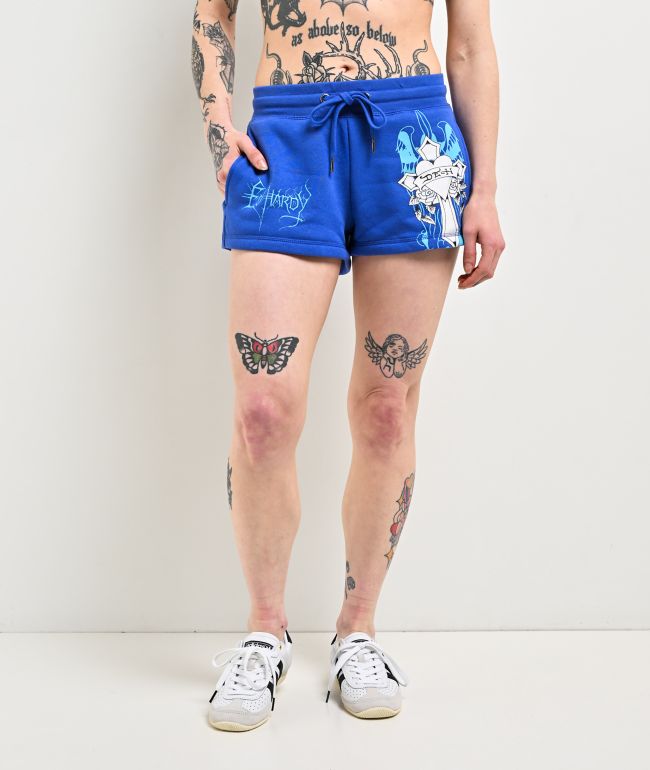 Ed Hardy Cross Wings Royal Blue Sweat Shorts
