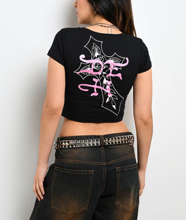 Ed Hardy Flame Cross Black Crop T-Shirt - thumbnail 2