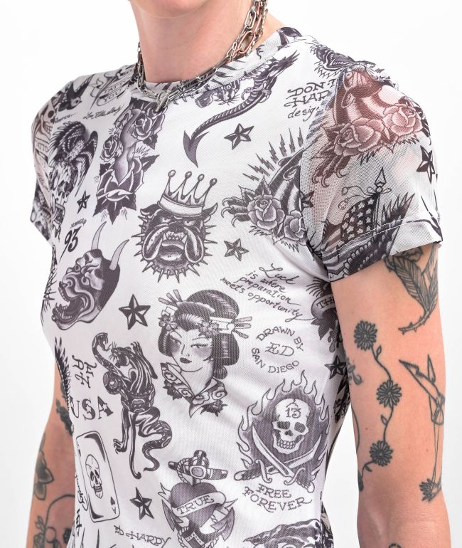 Ed Hardy Flashboard White Mesh Dress - thumbnail 3
