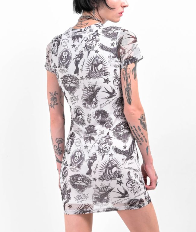 Ed Hardy Flashboard White Mesh Dress - thumbnail 2