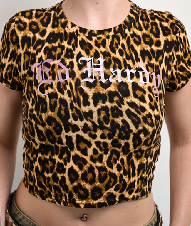Ed Hardy LKS Pink Skull Leopard Crop T-Shirt - thumbnail 3