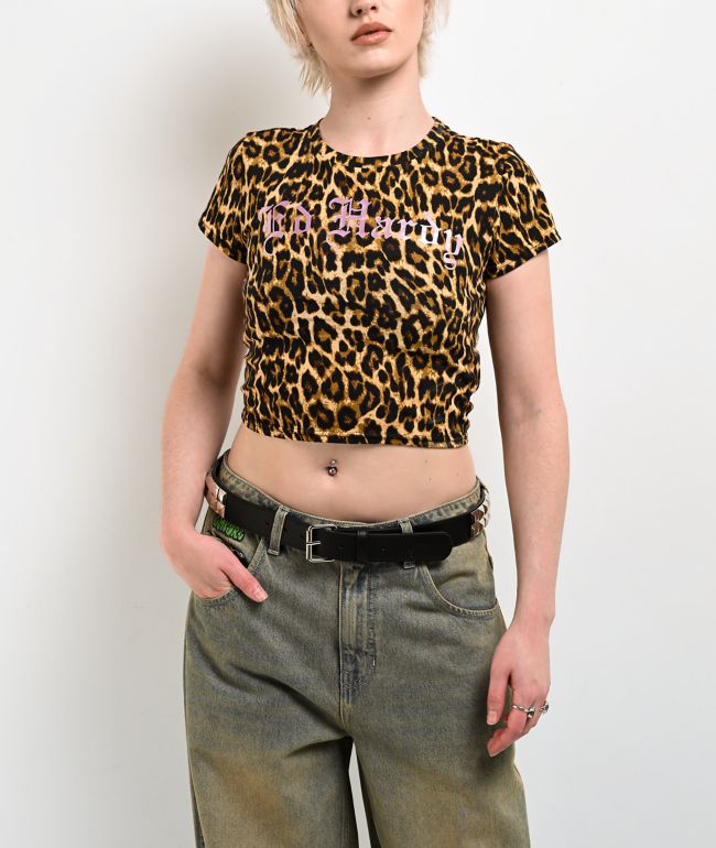 Ed Hardy LKS Pink Skull Leopard Crop T-Shirt - thumbnail 2