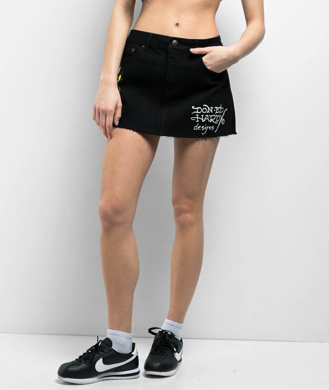 Ed Hardy LKS Skull Black Cutoff Denim Mini Skirt - thumbnail 2