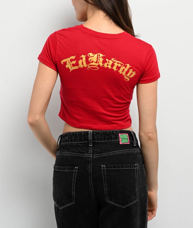 Ed Hardy Mary Cherry Red Crop T-Shirt - thumbnail 2