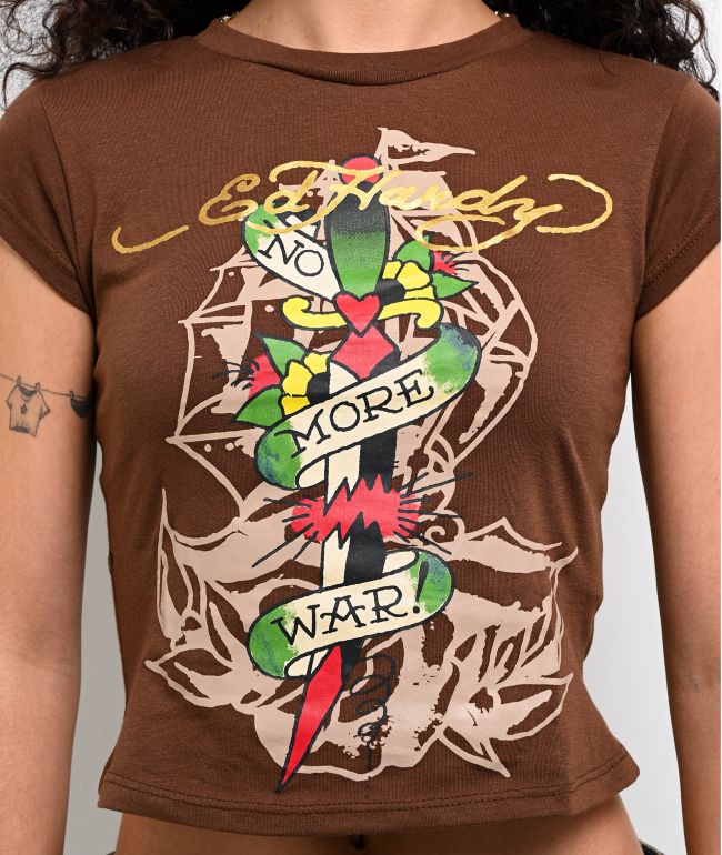 Ed Hardy No War Cocoa Crop T-Shirt - thumbnail 3