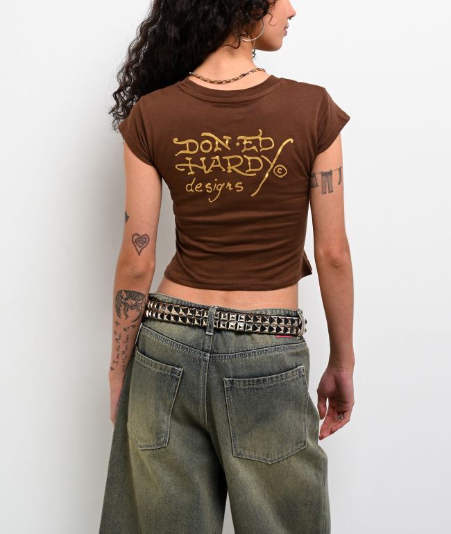 Ed Hardy No War Cocoa Crop T-Shirt - thumbnail 2