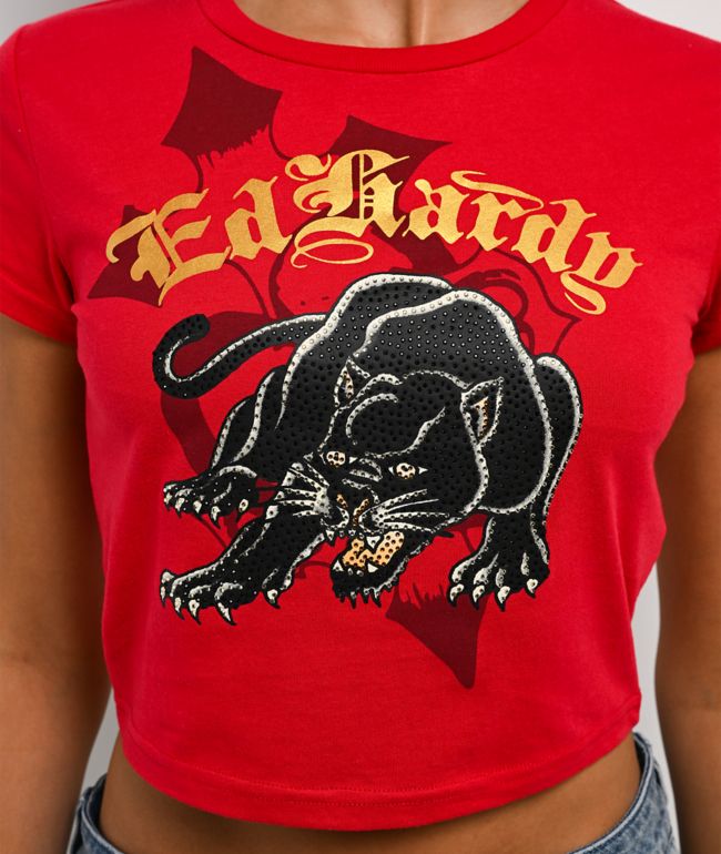 Ed Hardy Panther Cherry Crop T-Shirt - thumbnail 3