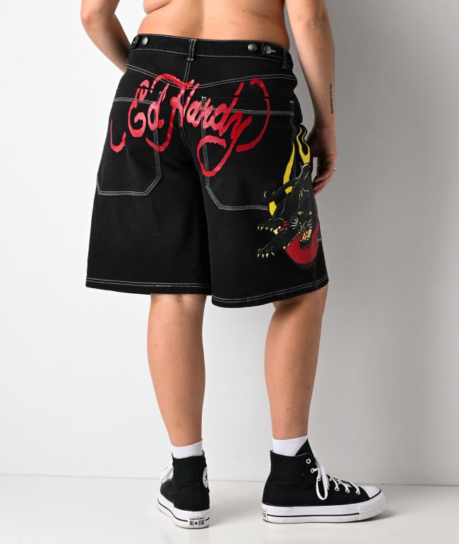 Ed Hardy Panther Heart Black Jean Shorts - thumbnail 3