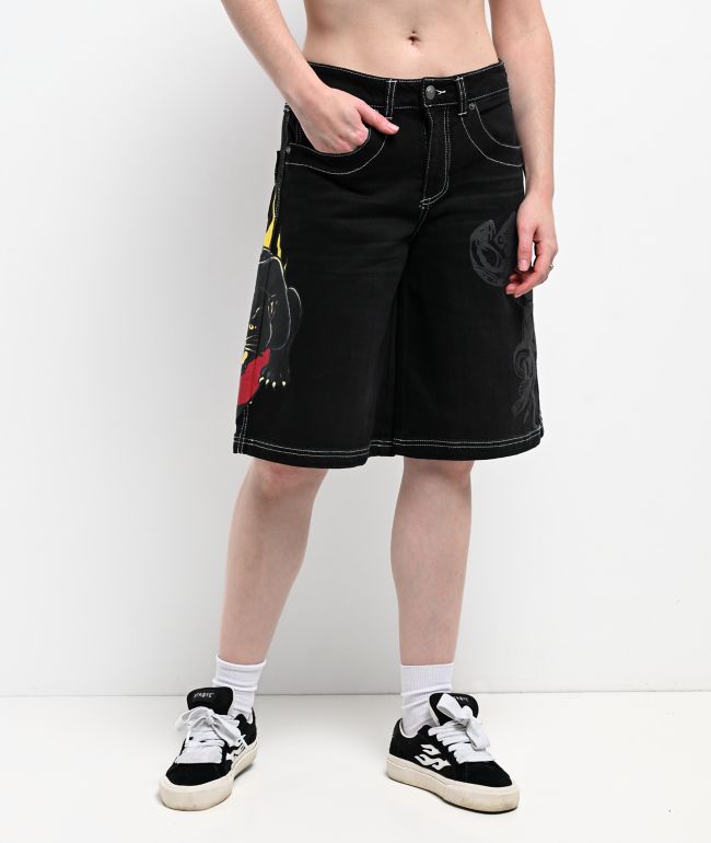 Ed Hardy Panther Heart Black Jean Shorts - thumbnail 2