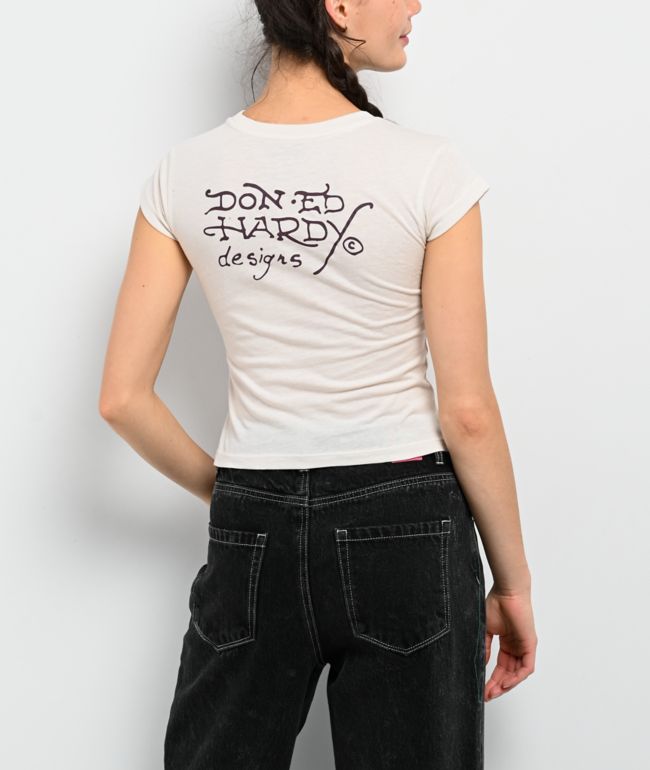 Ed Hardy Rose Cobra Ivory Crop T-Shirt - thumbnail 2