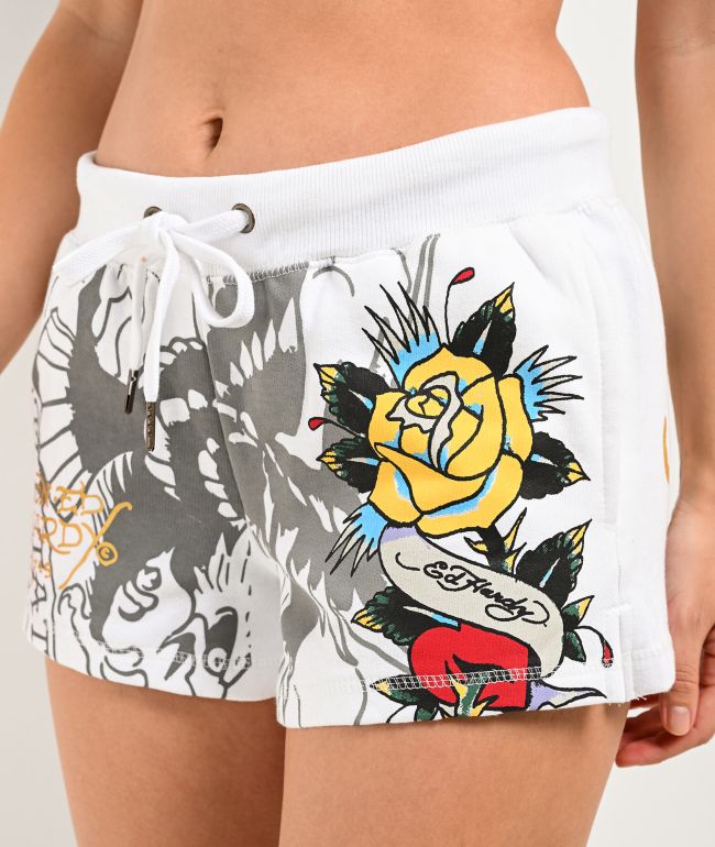 Ed Hardy Rose Heart Y2K White Sweat Shorts - thumbnail 3