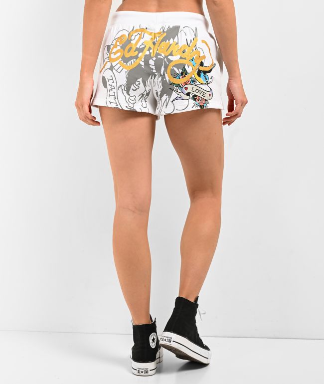 Ed Hardy Rose Heart Y2K White Sweat Shorts - thumbnail 2