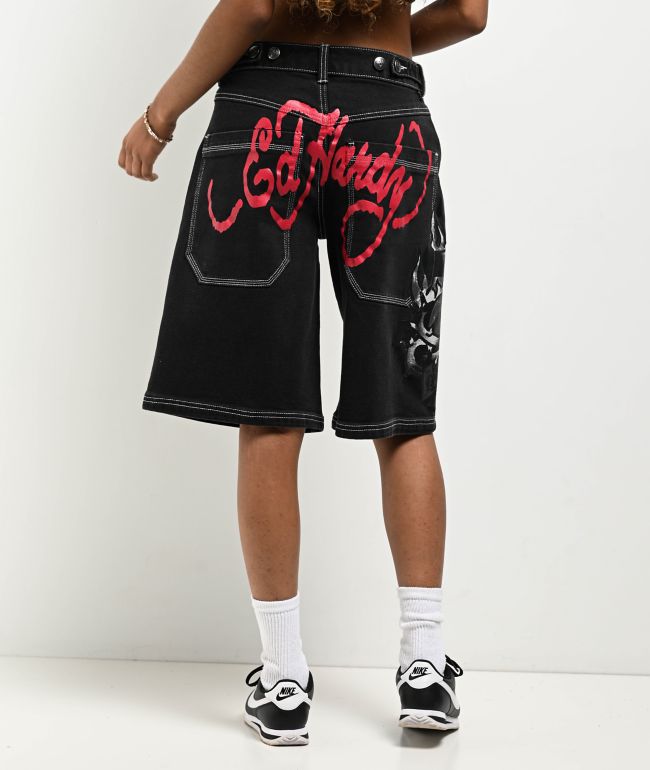 Ed Hardy Sacred Heart Black Wash Shorts - thumbnail 3