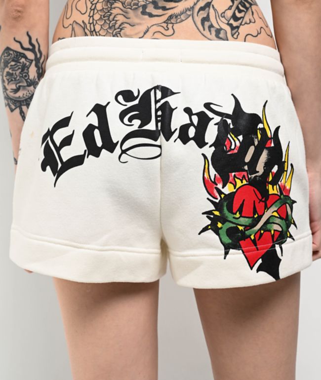Ed Hardy Sacred Heart Ivory Sweat Shorts - thumbnail 3