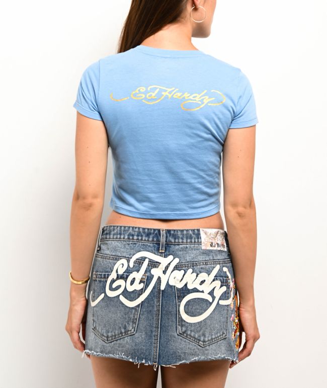 Ed Hardy Skunk Powder Blue Crop T-Shirt - thumbnail 2