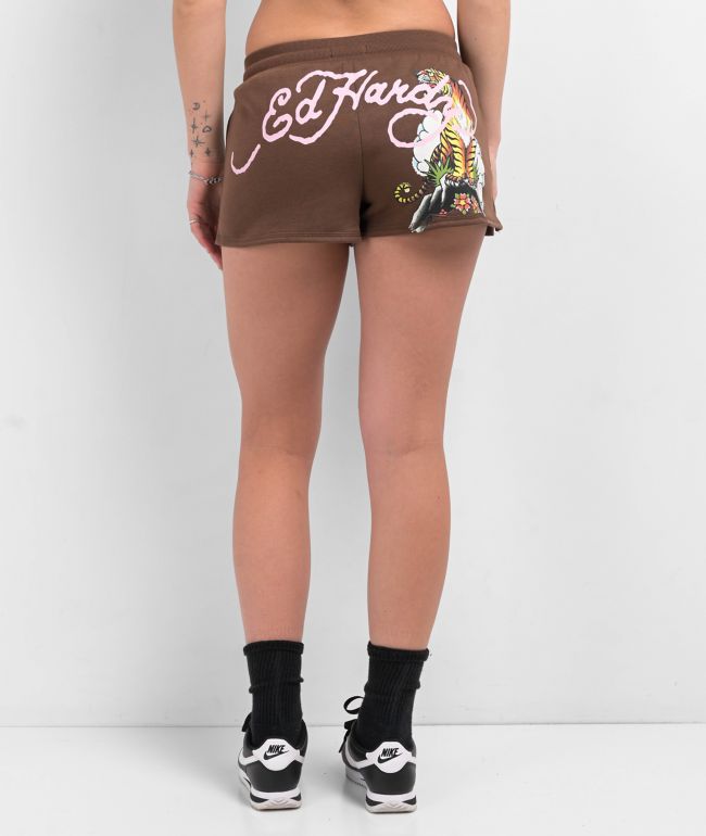 Ed Hardy Tiger Mountain Brown Sweat Shorts