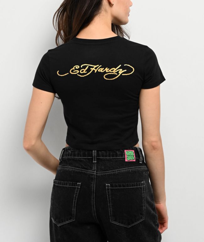 Ed Hardy Tiger Rose Black Crop T-Shirt - thumbnail 2
