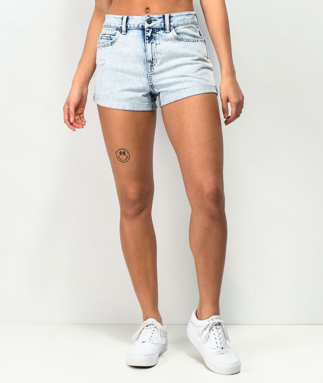 Empyre Adrian Roll Hem Light Wash Denim Shorts