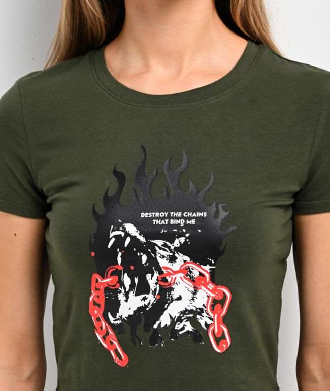 Empyre Amina Dog Green Crop T-Shirt - thumbnail 2