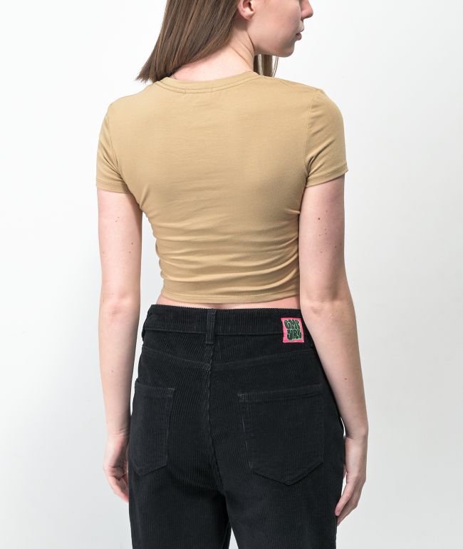 Empyre Amina Khaki Crop T-Shirt - thumbnail 2