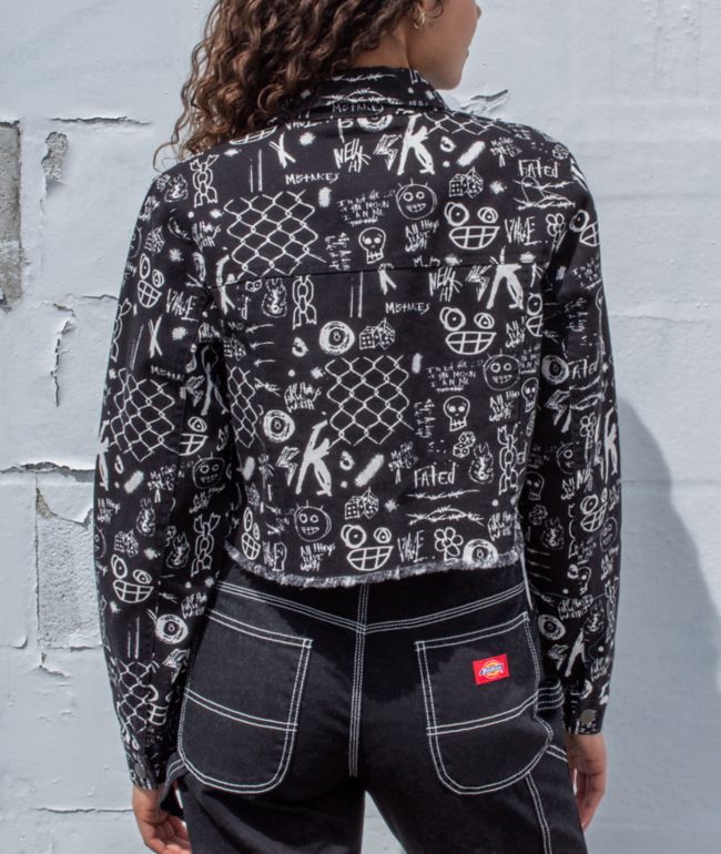 Empyre Blaise Caviar Printed Black Crop Work Jacket - thumbnail 3