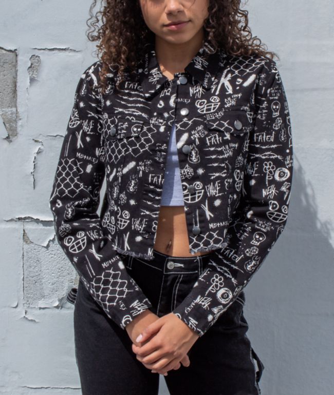 Empyre Blaise Caviar Printed Black Crop Work Jacket - thumbnail 2