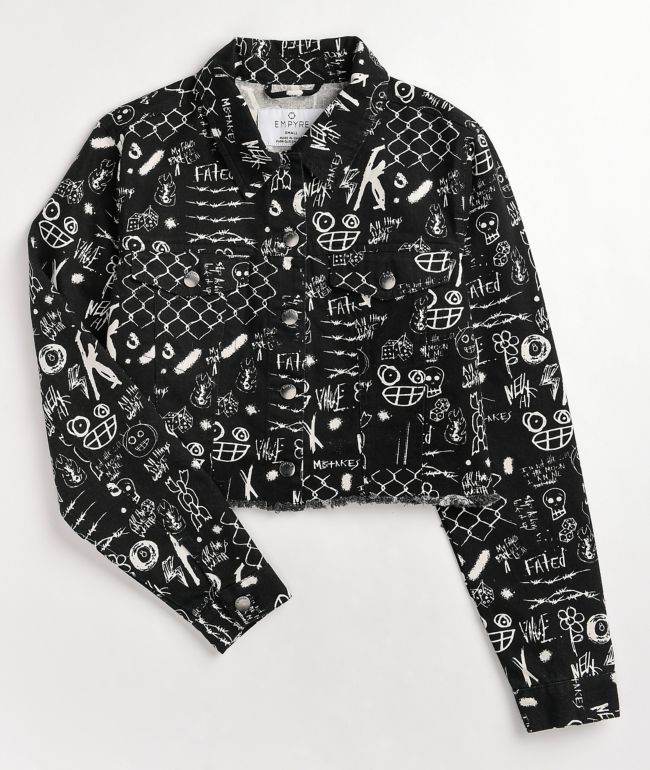 Empyre Blaise Caviar Printed Black Crop Work Jacket